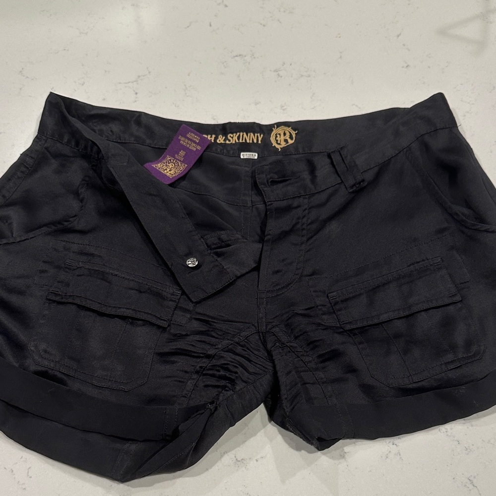 Rich & Skinny Women's Black silk Cargo Shorts.